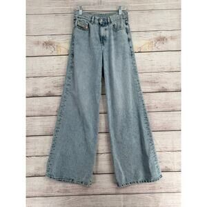 Diesel 1978 D-Akemi Wide Leg Flare Jeans Womens 24 Blue Light Wash Denim